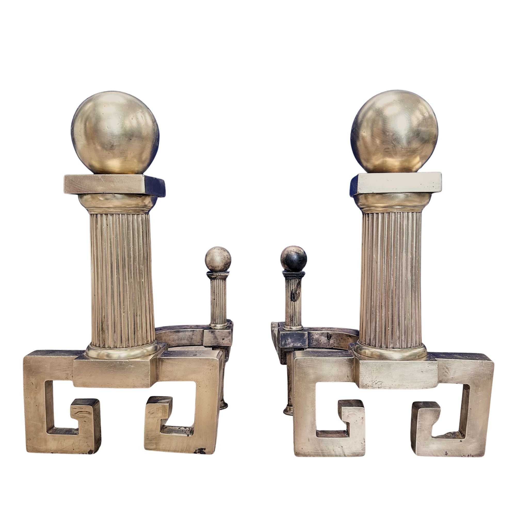 Greek Key Vintage Brass Andirons / Decor - Casey Grace Studio, LLC