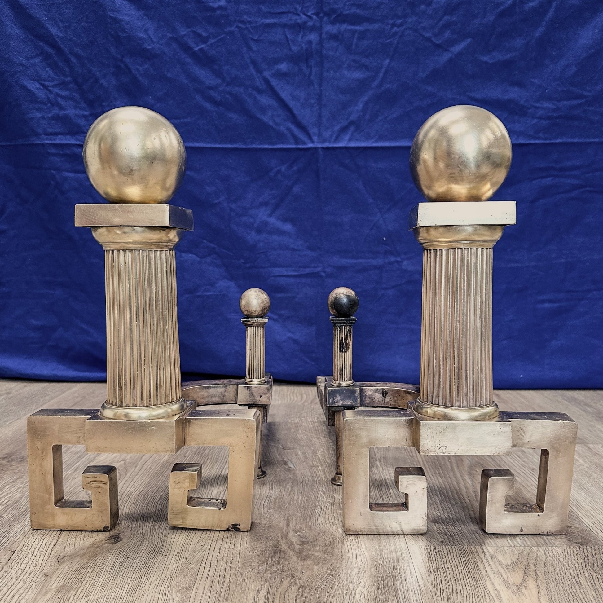 Greek Key Vintage Brass Andirons / Decor - Casey Grace Studio, LLC