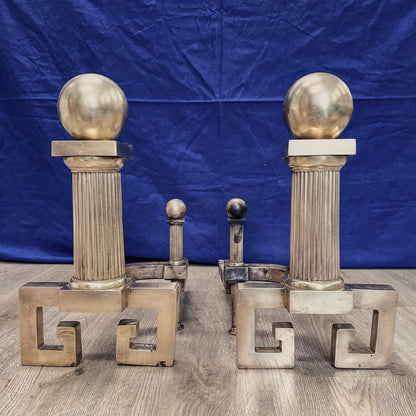 Greek Key Vintage Brass Andirons / Decor - Casey Grace Studio, LLC