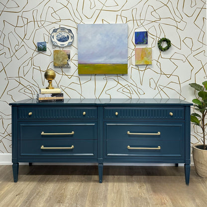 Hugo - Vintage Mid-Century Lowboy Dresser in Satin Teal Casey Grace Studios Hugo - Vintage Mid-Century Lowboy Dresser in Satin Teal Casey Grace Studios