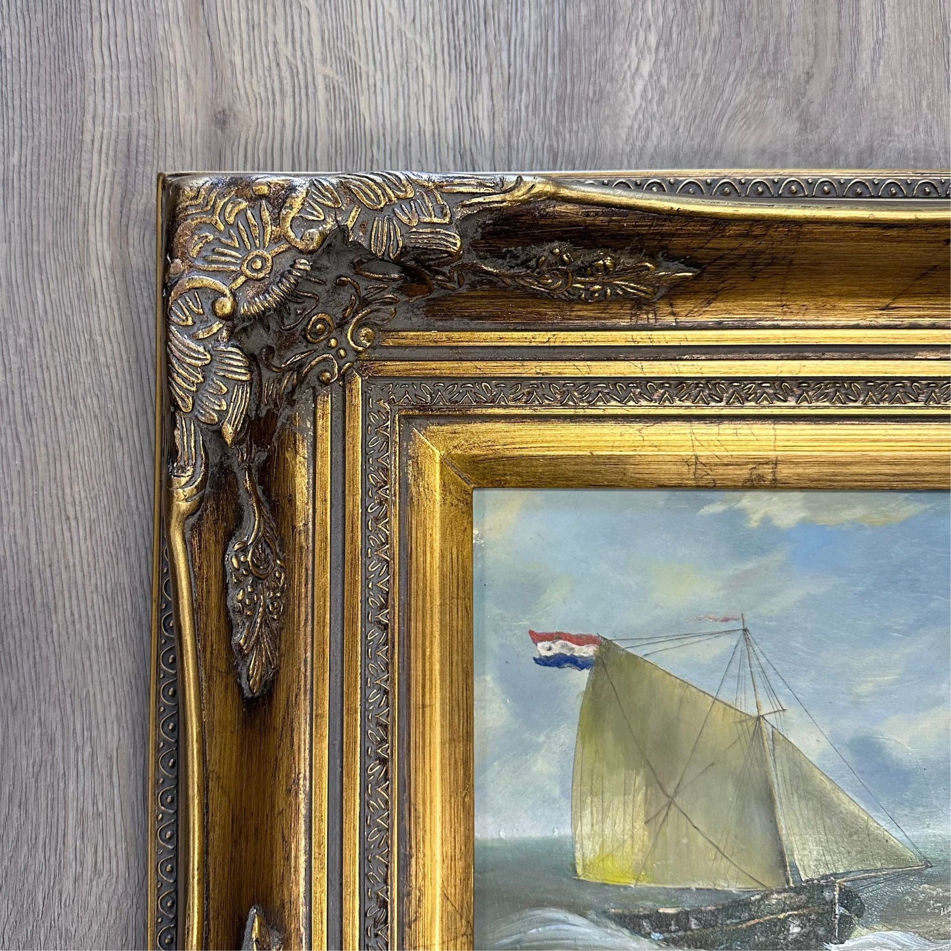 Coastal Style Artwork Maritime Scene Collection Victorian Frame Design Sailing Ships Display Beach House Perfect Nautical Wall Art Gold Bronze Accents Traditional Home Decor Classic Seascape Theme Elegant Room Addition Beautiful Statement