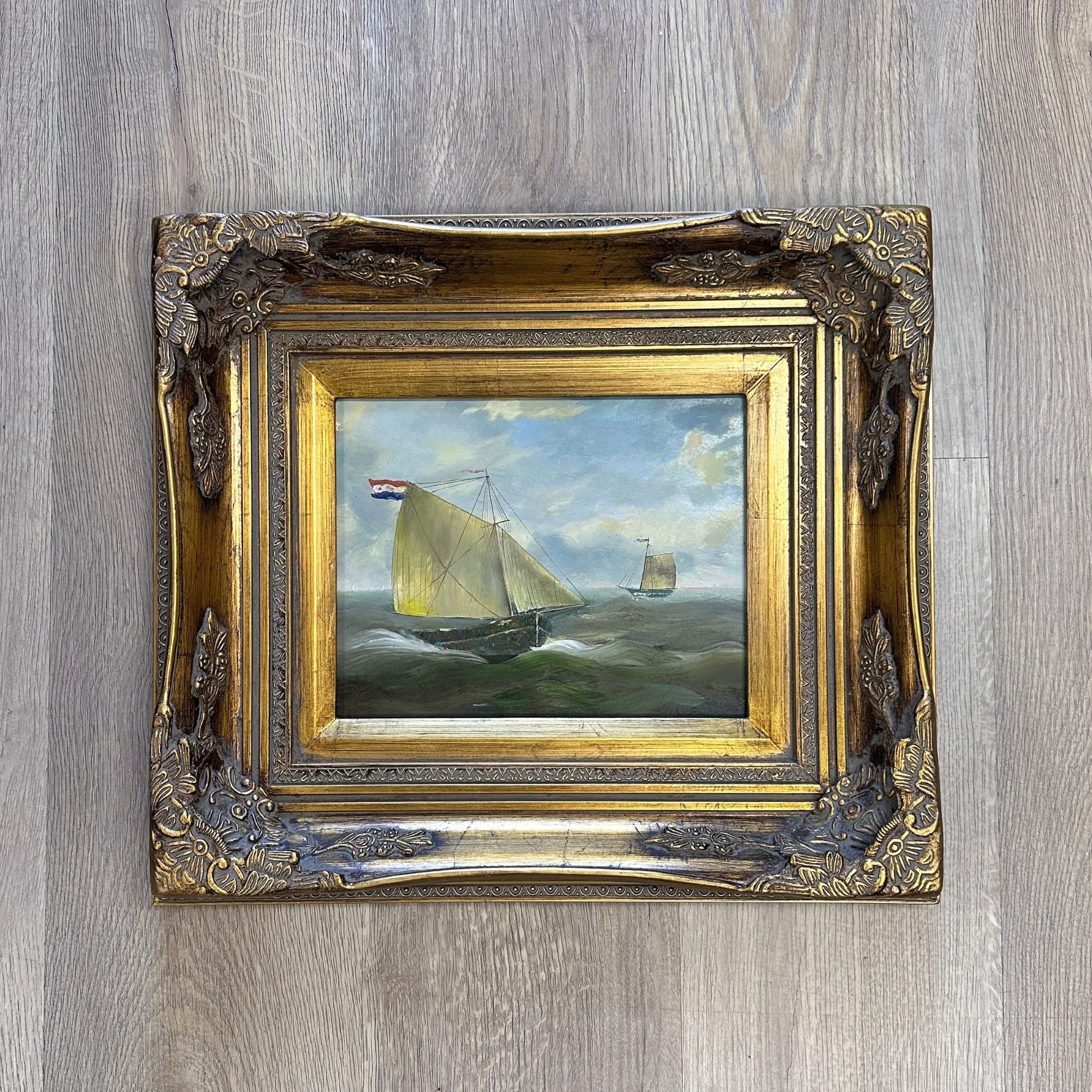 Coastal Style Artwork Maritime Scene Collection Victorian Frame Design Sailing Ships Display Beach House Perfect Nautical Wall Art Gold Bronze Accents Traditional Home Decor Classic Seascape Theme Elegant Room Addition Beautiful Statement
