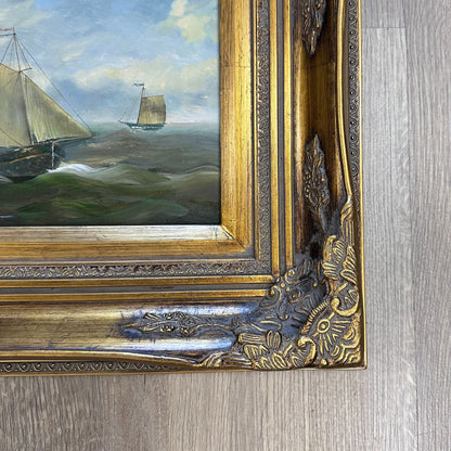 Coastal Style Artwork Maritime Scene Collection Victorian Frame Design Sailing Ships Display Beach House Perfect Nautical Wall Art Gold Bronze Accents Traditional Home Decor Classic Seascape Theme Elegant Room Addition Beautiful Statement