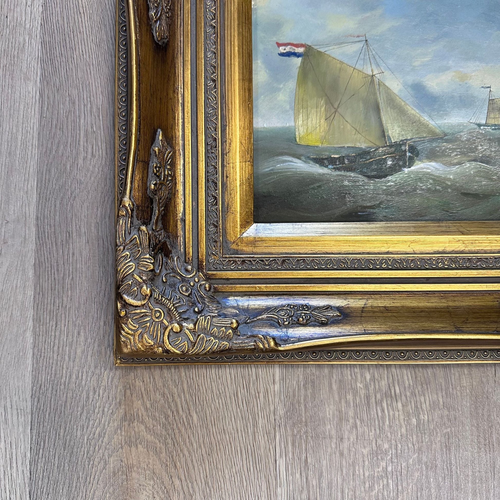 Coastal Style Artwork Maritime Scene Collection Victorian Frame Design Sailing Ships Display Beach House Perfect Nautical Wall Art Gold Bronze Accents Traditional Home Decor Classic Seascape Theme Elegant Room Addition Beautiful Statement