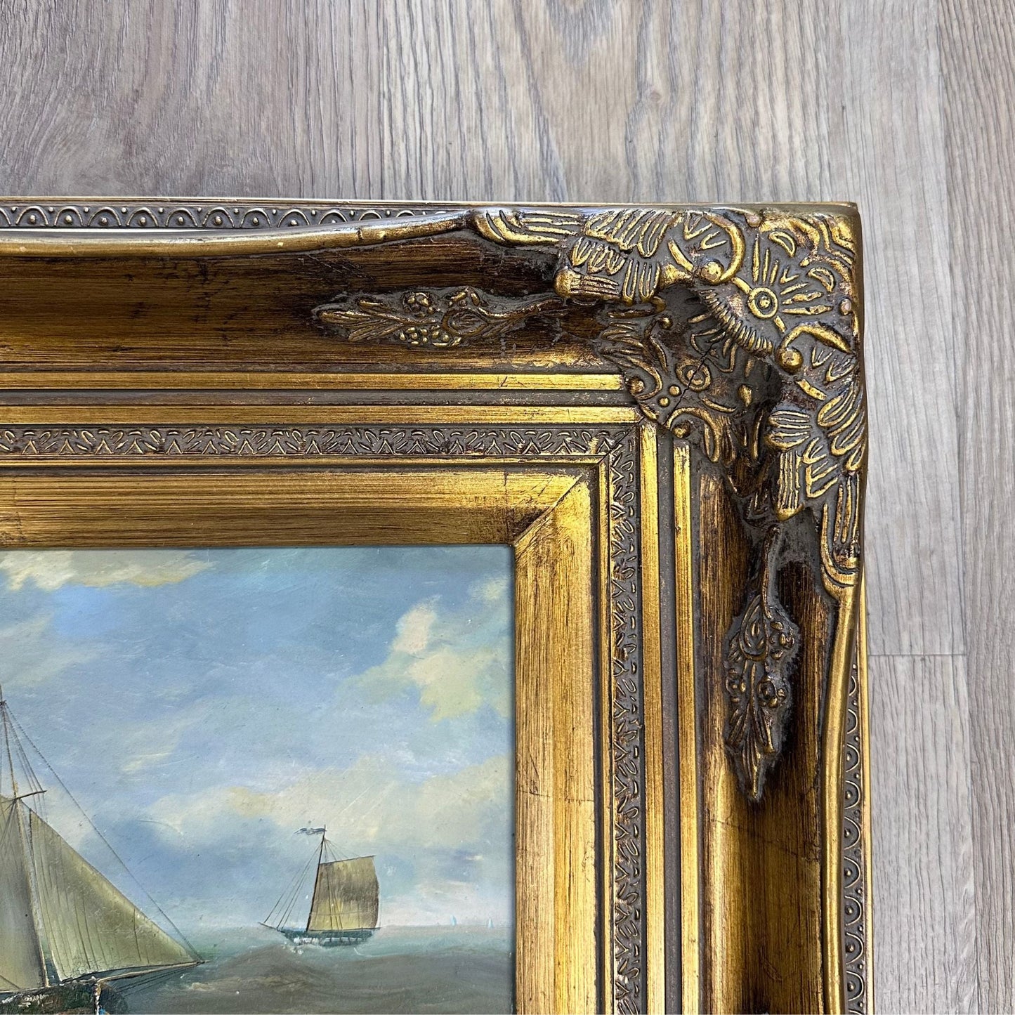 Coastal Style Artwork Maritime Scene Collection Victorian Frame Design Sailing Ships Display Beach House Perfect Nautical Wall Art Gold Bronze Accents Traditional Home Decor Classic Seascape Theme Elegant Room Addition Beautiful Statement