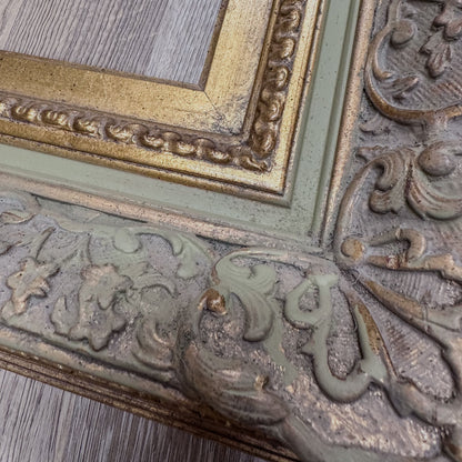 Large Ornate Frame Vintage Style Photo Display Gold Accent Details French Country Design Wall Art Statement Piece Elegant Home Accent Beautiful Picture Holder Wedding Photo Frame Baroque Style Details Premium Quality Construction Antique