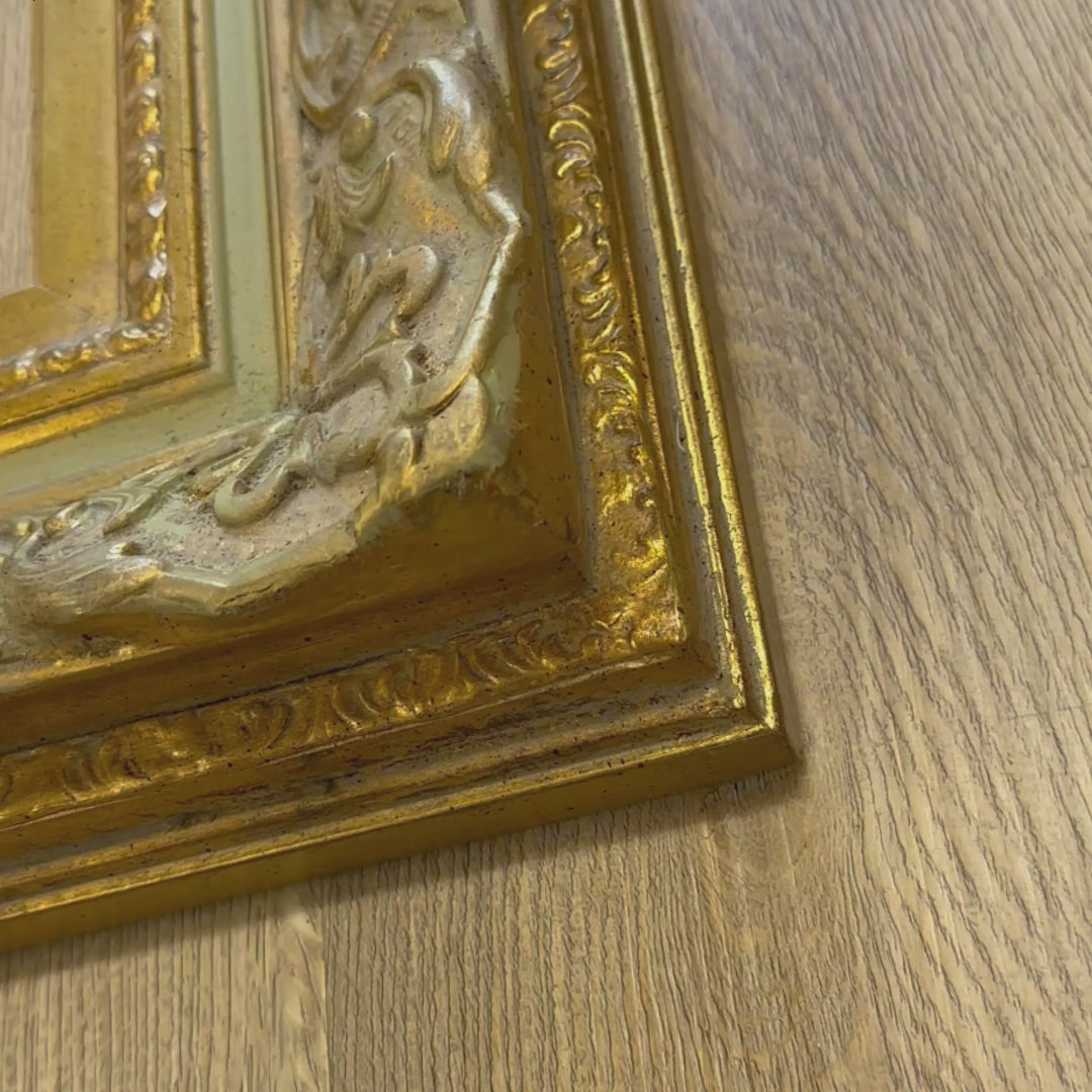 Large Ornate Frame Vintage Style Photo Display Gold Accent Details French Country Design Wall Art Statement Piece Elegant Home Accent Beautiful Picture Holder Wedding Photo Frame Baroque Style Details Premium Quality Construction Antique
