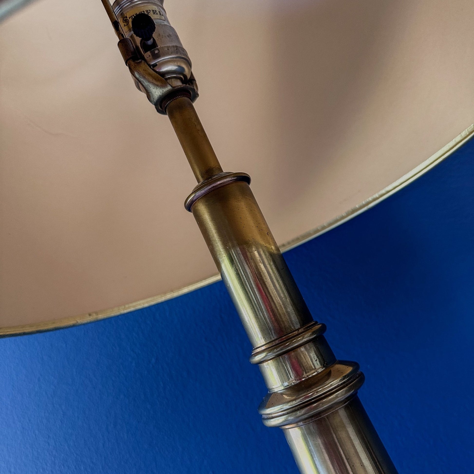 Tall Vintage Brass Lamp & Gold Shade / Decor - Casey Grace Studio, LLC