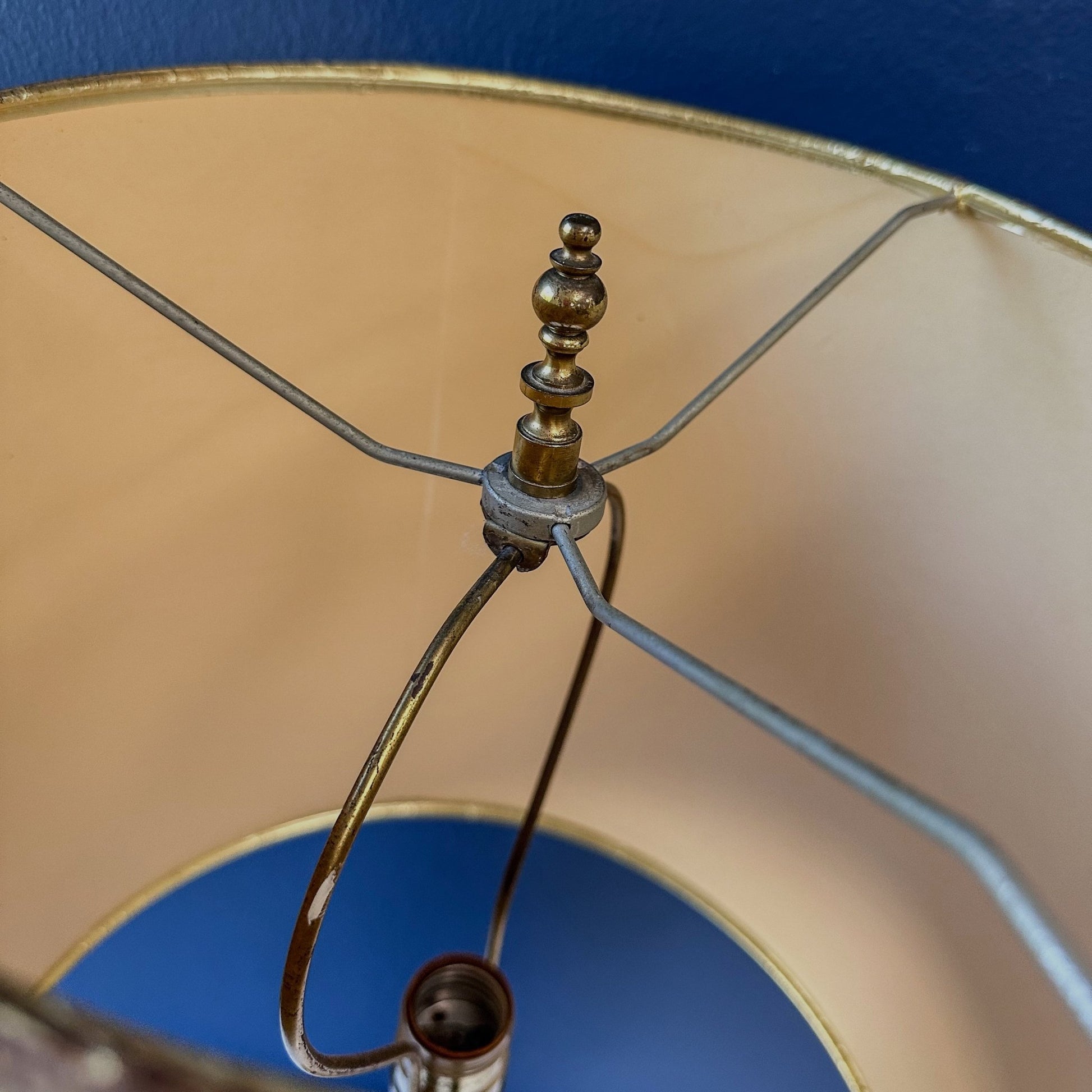 Tall Vintage Brass Lamp & Gold Shade / Decor - Casey Grace Studio, LLC