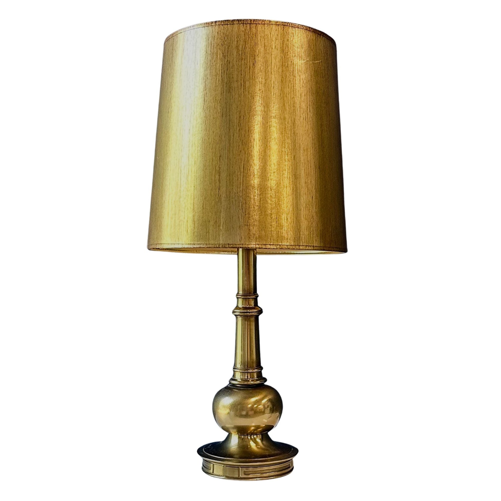 Tall Vintage Brass Lamp & Gold Shade / Decor - Casey Grace Studio, LLC