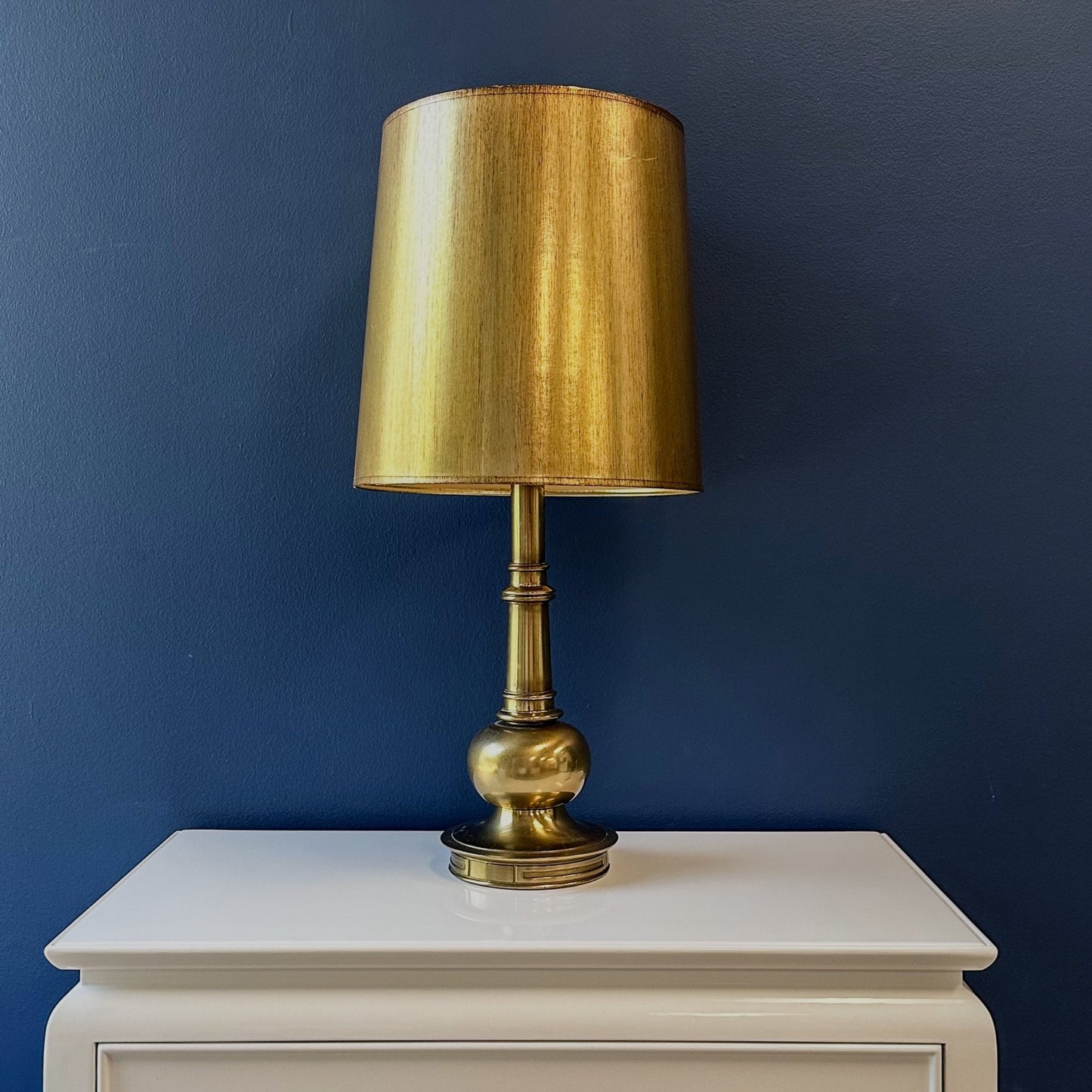 Tall Vintage Brass Lamp & Gold Shade / Decor - Casey Grace Studio, LLC