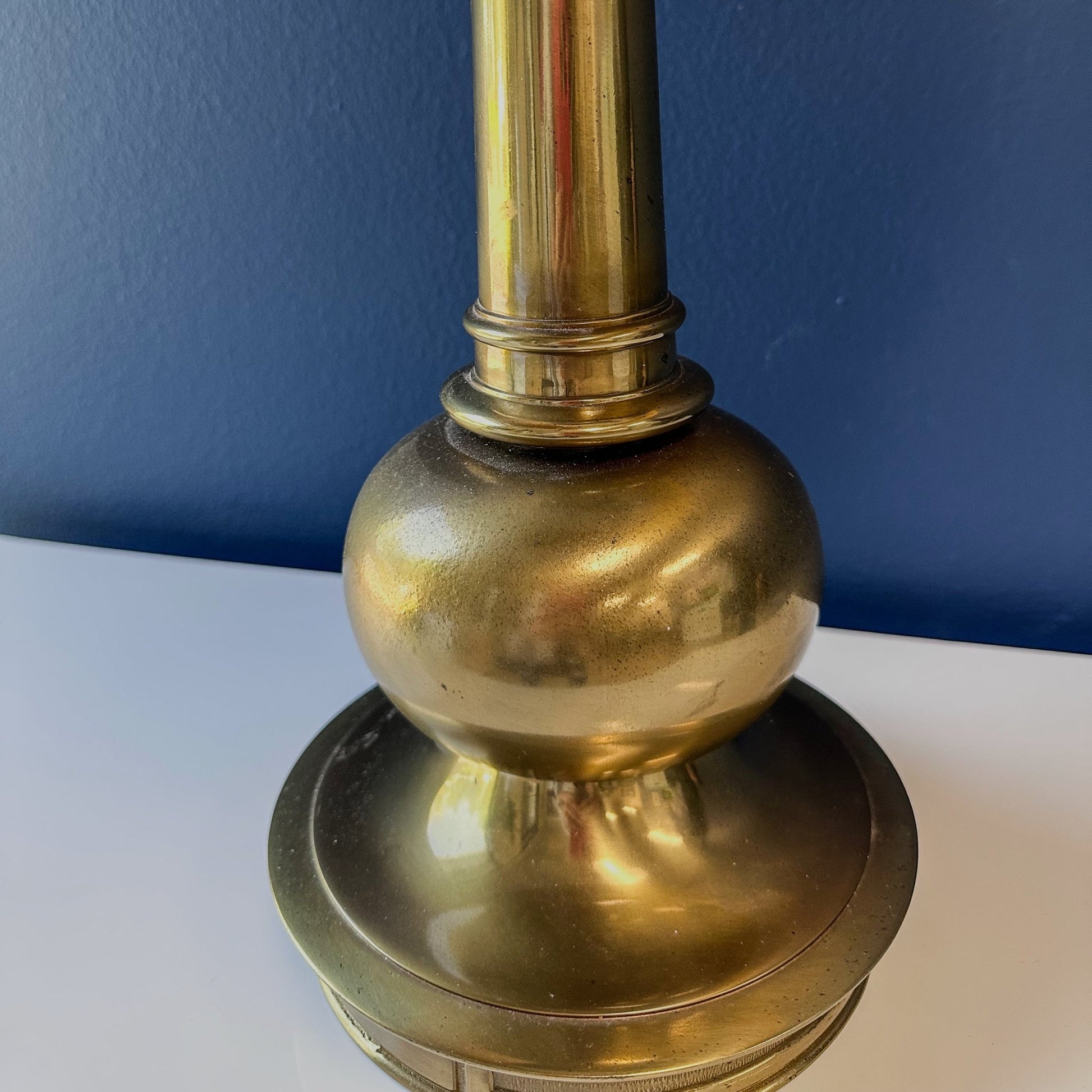 Tall Vintage Brass Lamp & Gold Shade / Decor - Casey Grace Studio, LLC