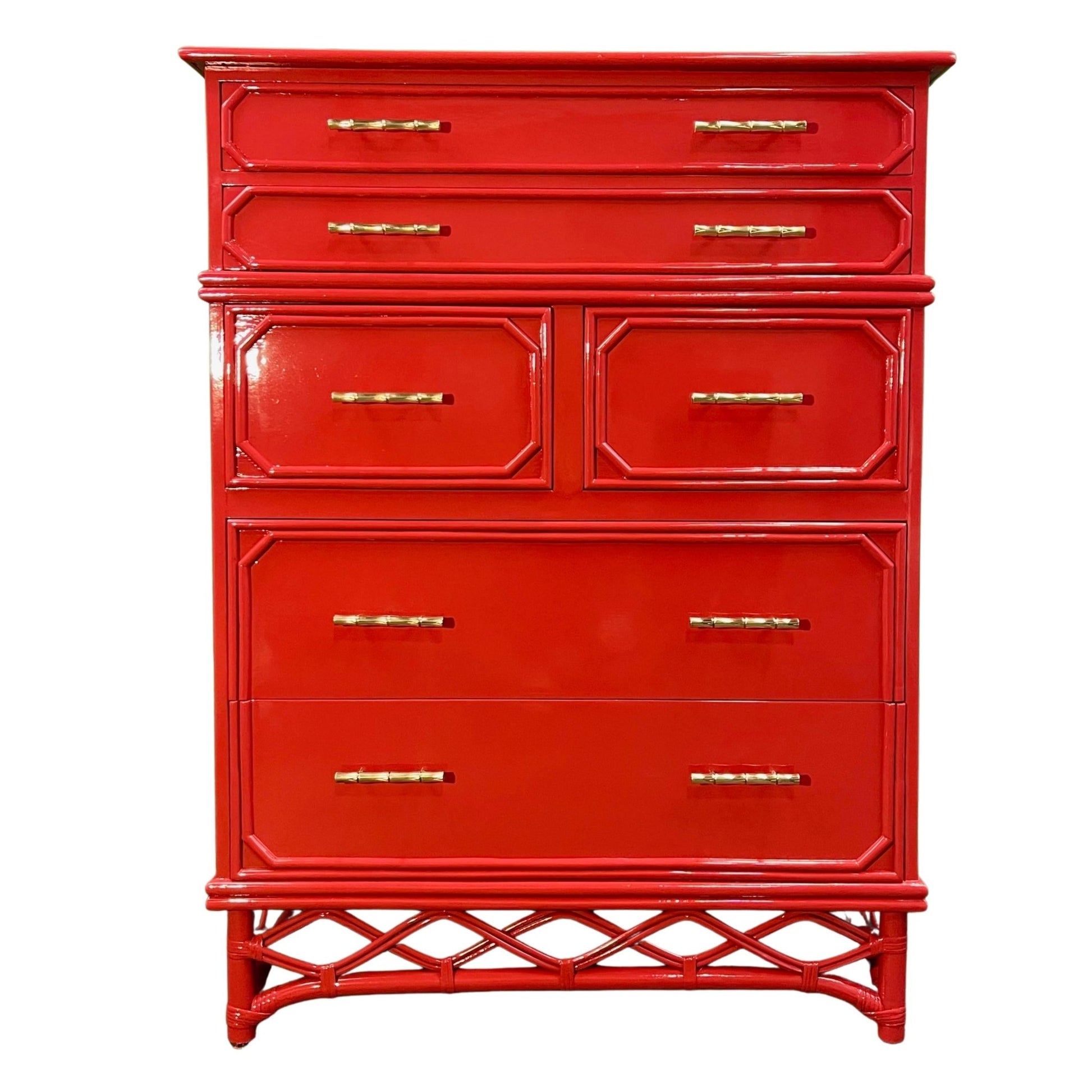 Candice / Dressers / HIghboys lacquered red and finished in high gloss. Custom lacquer finishing services available. - Casey Grace Studio, LLC