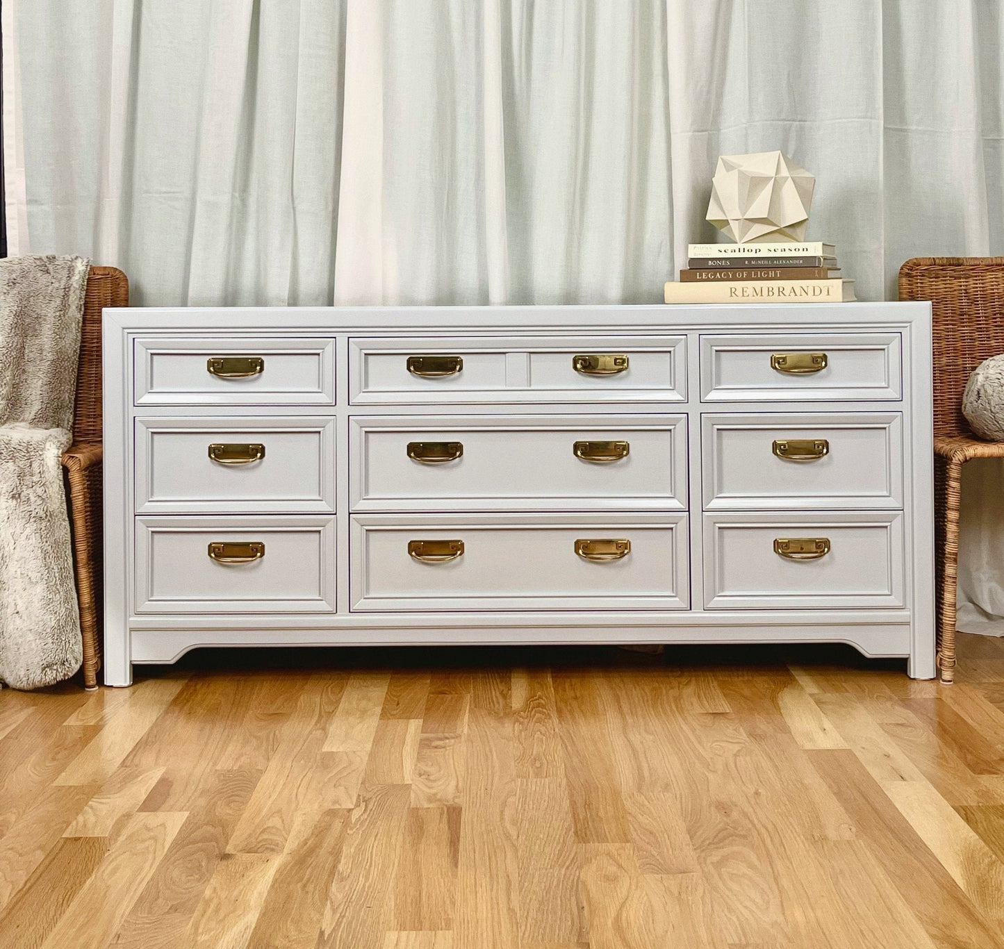 Graham / Dressers / Lowboys lacquered in a high gloss soft grey. Custom lacquer finishing services available. - Casey Grace Studio, LLC
