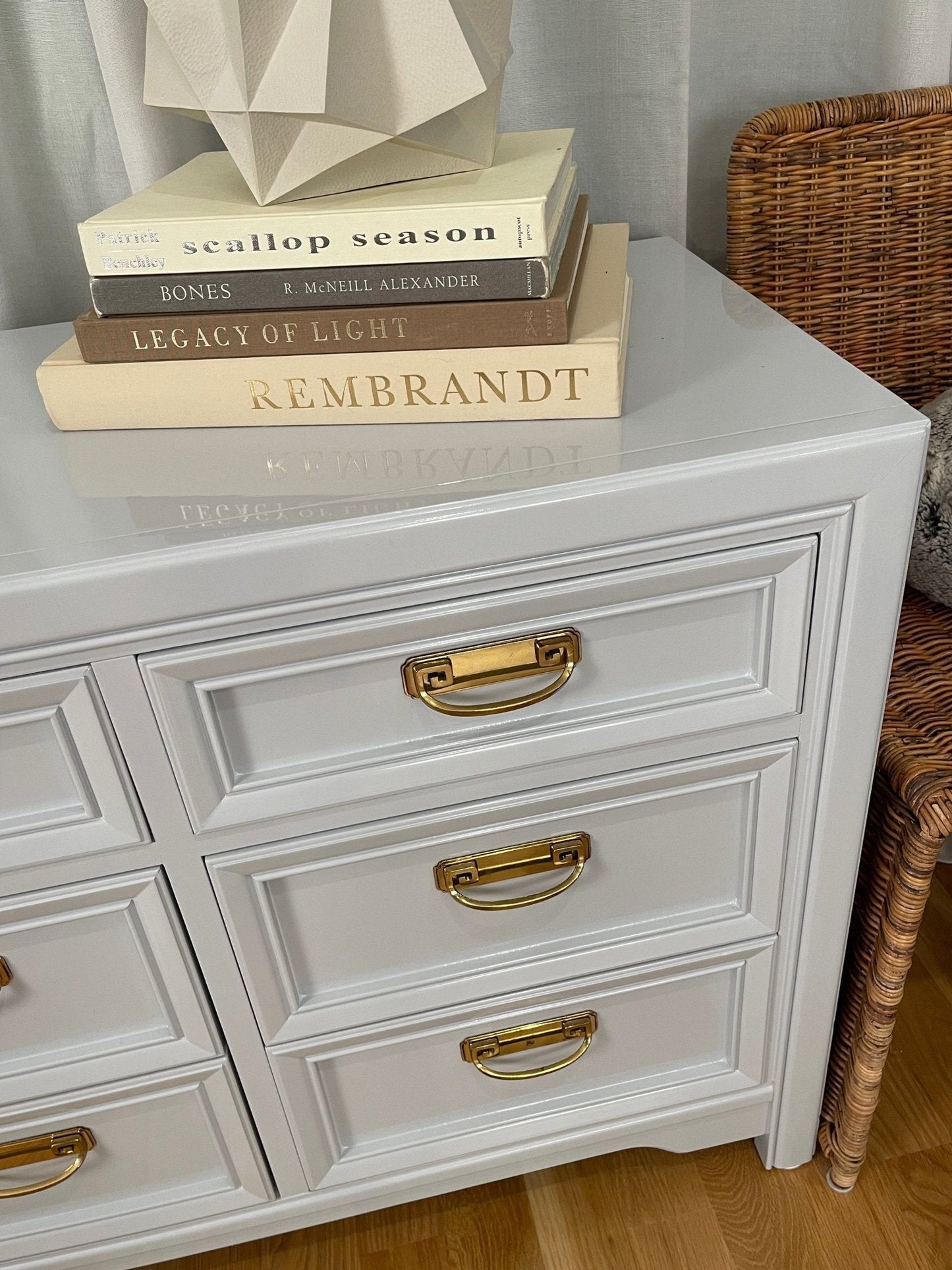 Graham / Dressers / Lowboys lacquered in a high gloss soft grey. Custom lacquer finishing services available. - Casey Grace Studio, LLC