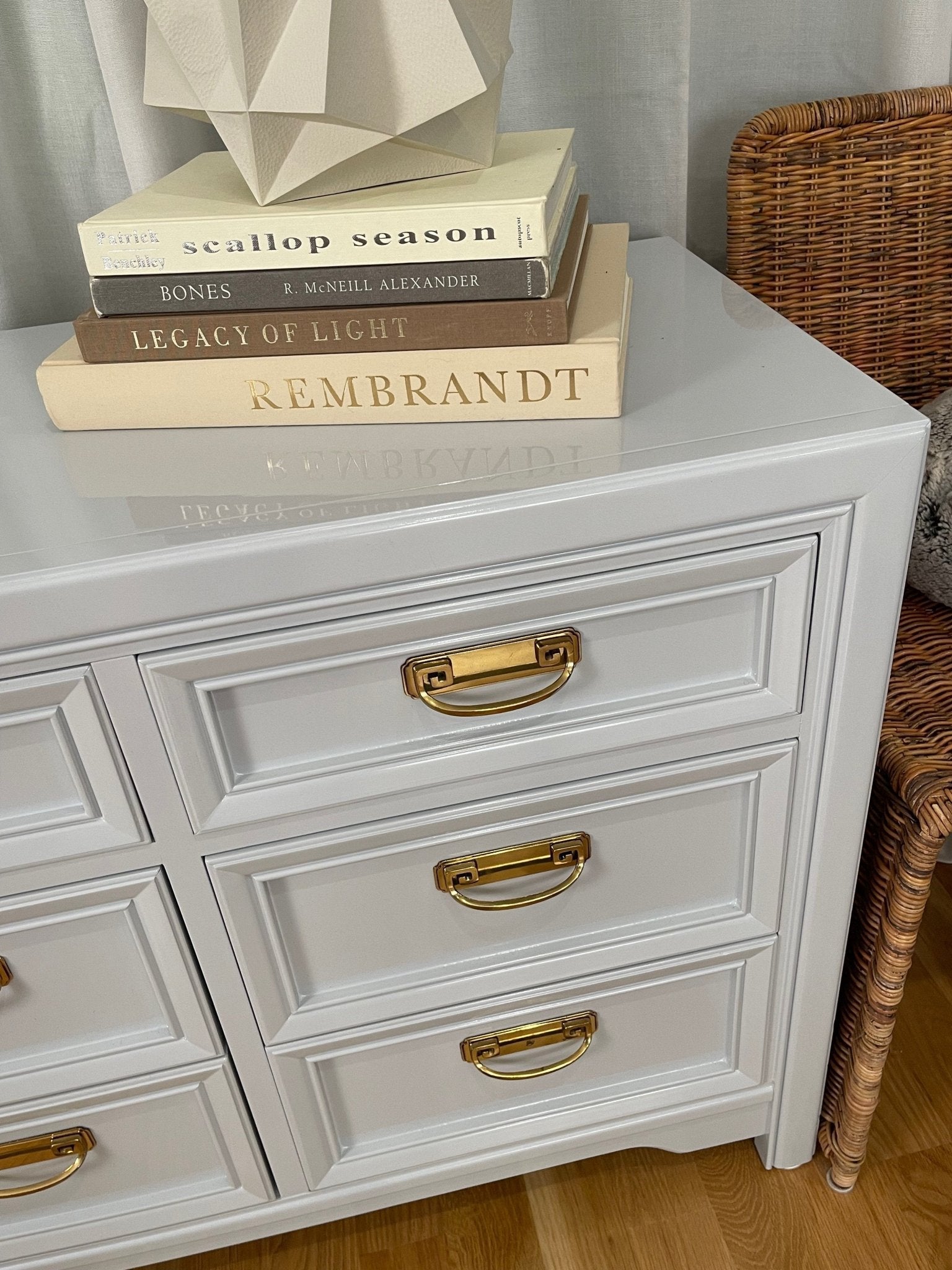 Graham / Dressers / Lowboys lacquered in a high gloss soft grey. Custom lacquer finishing services available. - Casey Grace Studio, LLC
