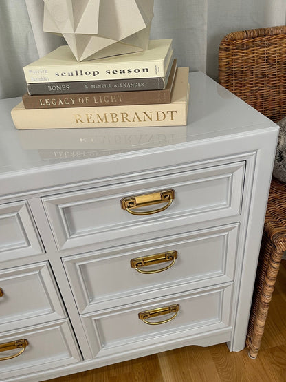 Graham / Dressers / Lowboys lacquered in a high gloss soft grey. Custom lacquer finishing services available. - Casey Grace Studio, LLC
