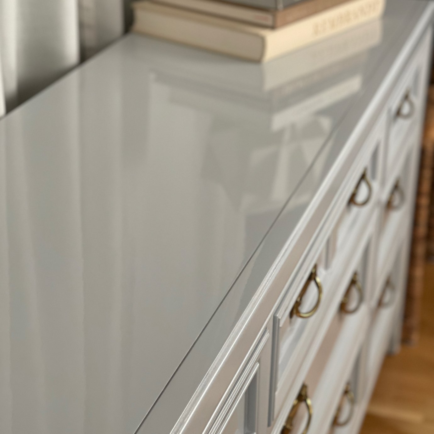 Graham / Dressers / Lowboys lacquered in a high gloss soft grey. Custom lacquer finishing services available. - Casey Grace Studio, LLC